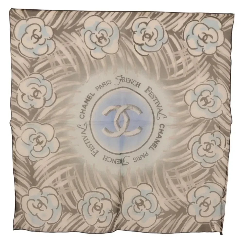 Chanel CC Silk Gray Scarf